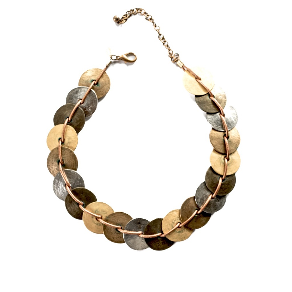 Chico’s Mixed Metals & Leather Collar Necklace